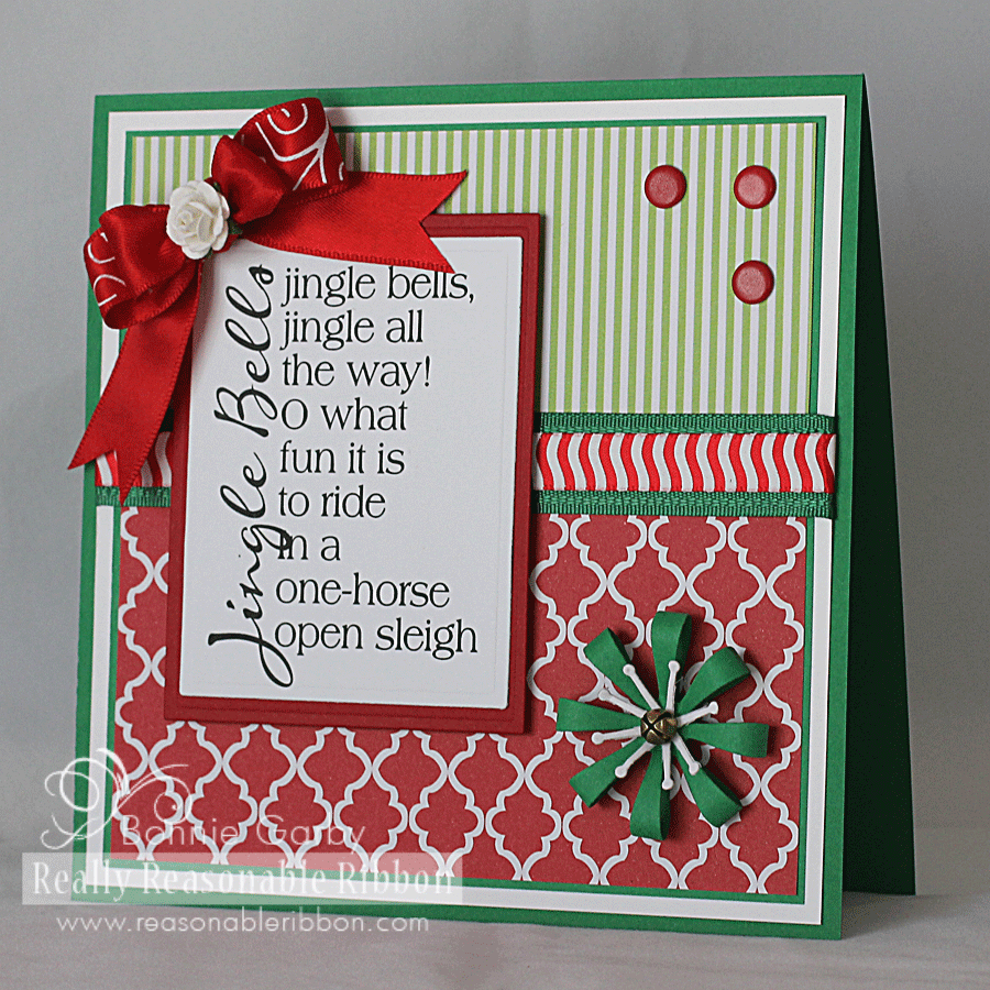 Jingle Bells Christmas Card with Pretty Ribbon Trims