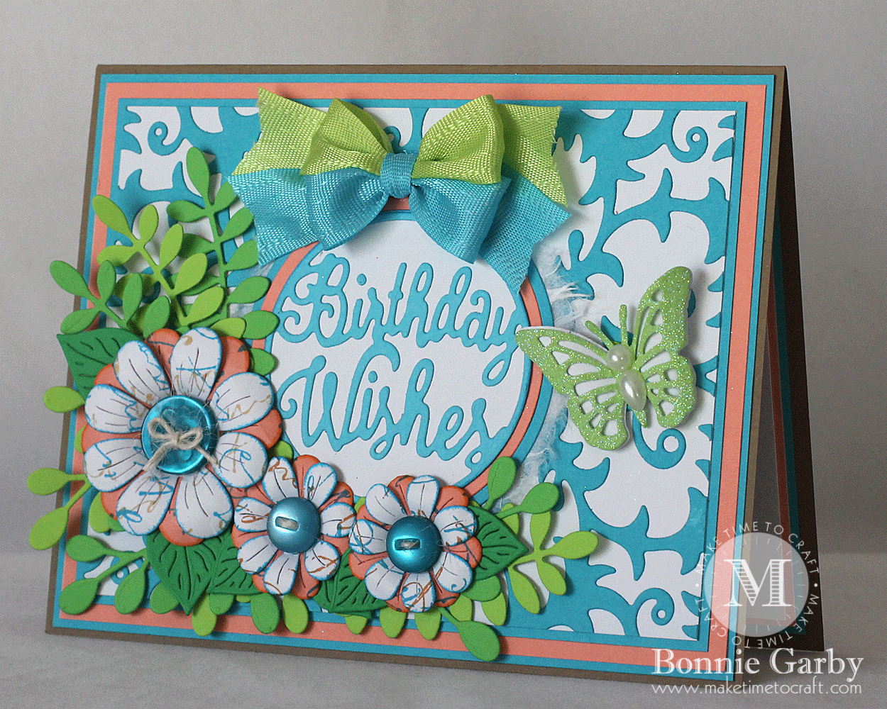 Beautiful Birthday Card featuring gorgeous ribbons from Really Reasonable Ribbon and dies from Cheery Lynn Designs