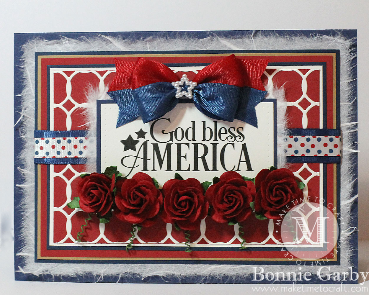 handmade patriotic card with ribbon
